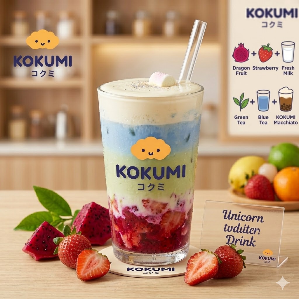 Unicorn Drink – Perpaduan dragon fruit dan strawberry dengan fresh milk